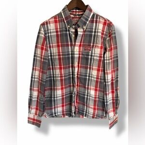 Superdry Shirt Shop Plaid Button-Down Shirt – Red Gray White – Men’s Medium